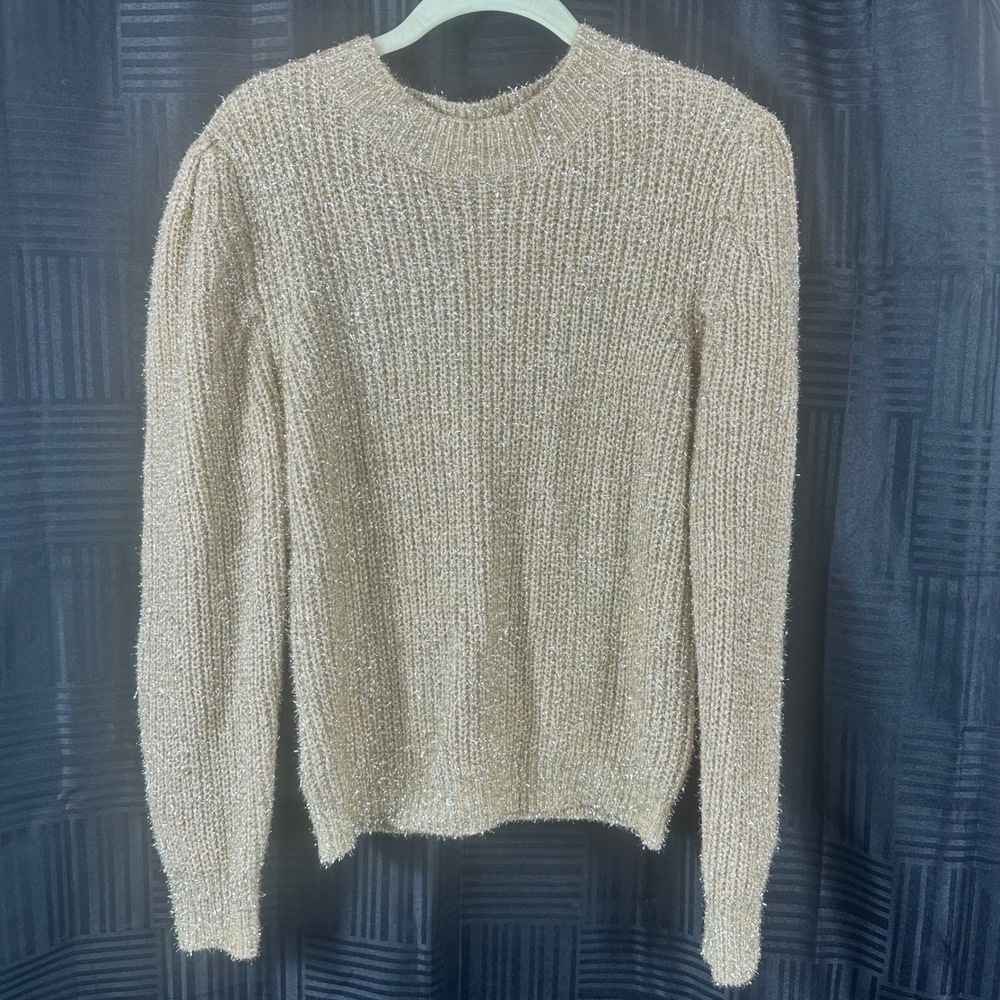 English Factory Women's Knit Sweater‎ Size S Gold Metallic Long Sleeve Crew Neck